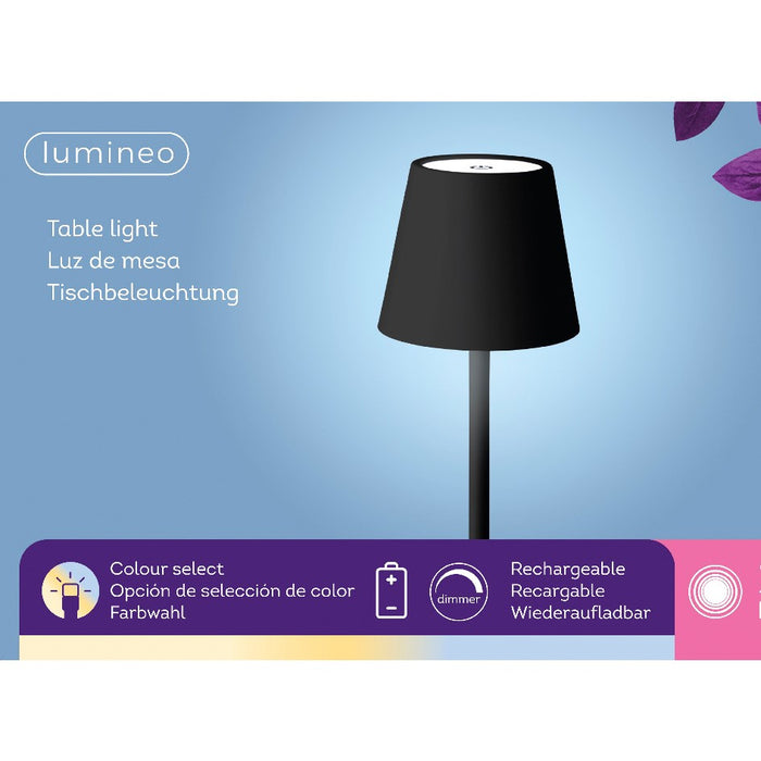 Lumineo wiederaufladbare LED-Tischleuchte Outdoor, Tunable White, inkl. USB-Kabel, Metall, 37cm