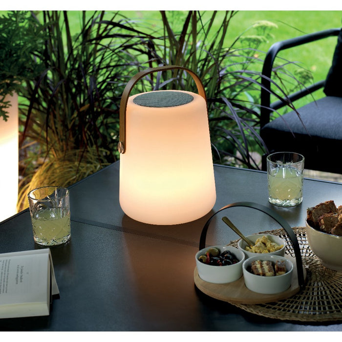Lumineo Wiederaufladbare LED-Tischleuchte mit Bluetooth-Lautsprecher, Outdoor, 32cm, weiß