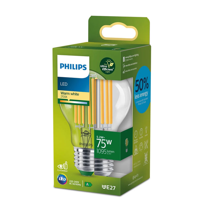 Philips Classic Filament LED-Lampe 5,2-75W E27 EEK A klar