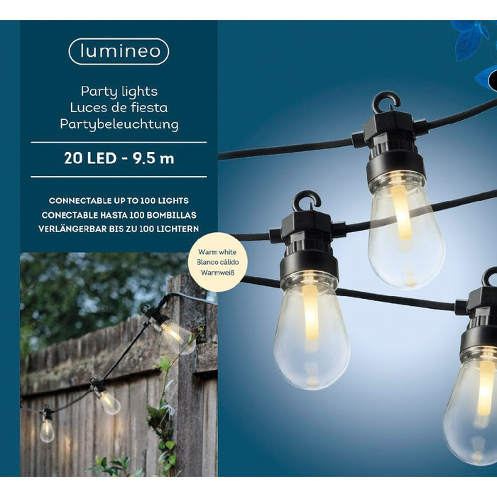Lumineo LED-Partylichterkette, Biergarten-Lichterkette, 20 warmweiße Lämpchen, 950cm