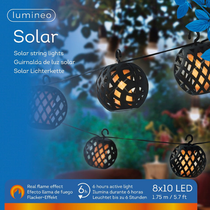Lumineo Solarbetriebene LED-Lichterkette, 8 Mini-Laternen mit Flackere —