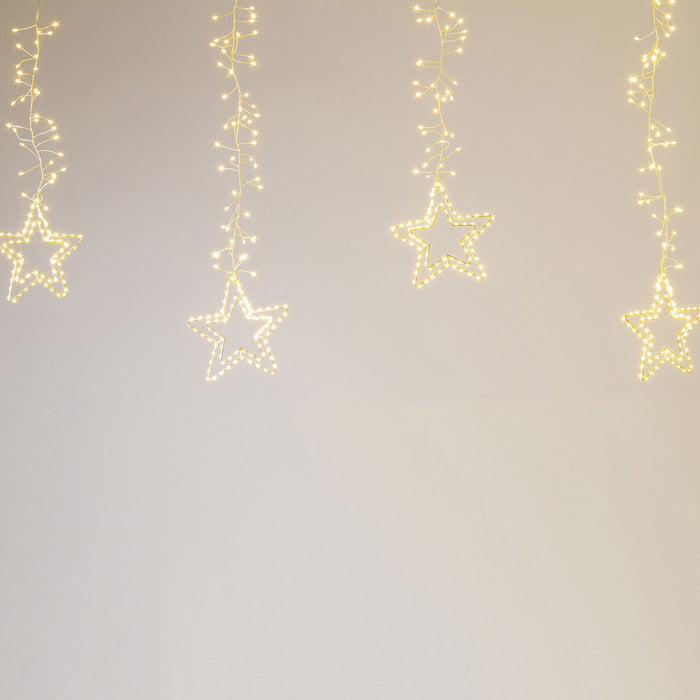 Lotti LED Cluster-Lichtervorhang mit Sternen, warmweiß, 950 LEDs, silber, IP44 36959