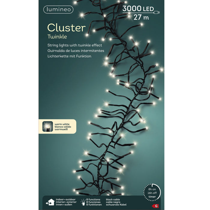 Lumineo LED-Lichterkette Cluster, warmweiß, 27m, 3000 LEDs, 8 Funktionen, IP44 pic8
