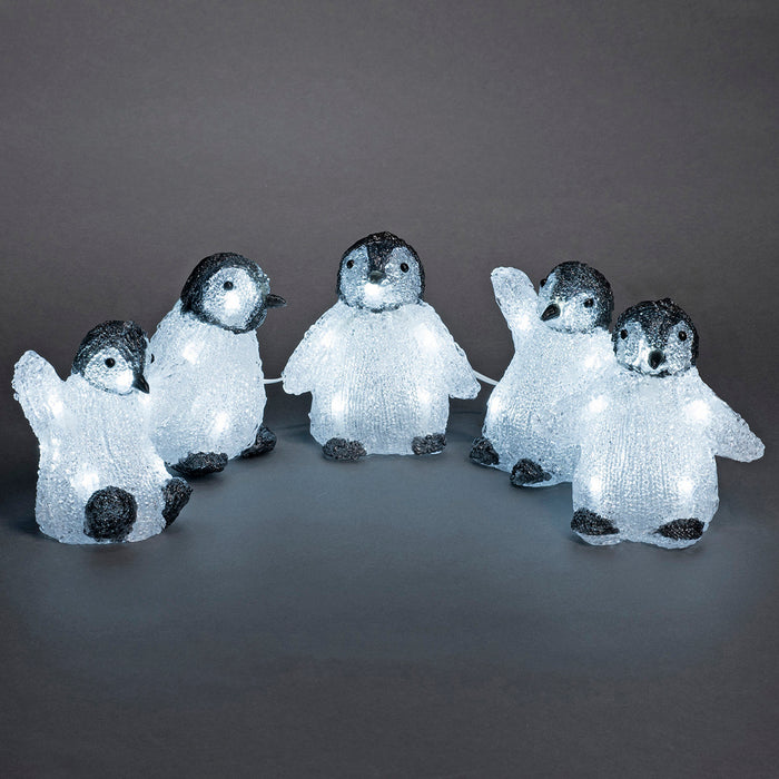 Konstsmide LED Acryl-Babypinguine kaltweiß, 5er-Set, 40 LEDs