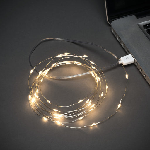 Konstsmide LED Micro-Lichterkette, USB-Anschluss, 100 warmweiße LEDs, 4,95m, IP20 37890